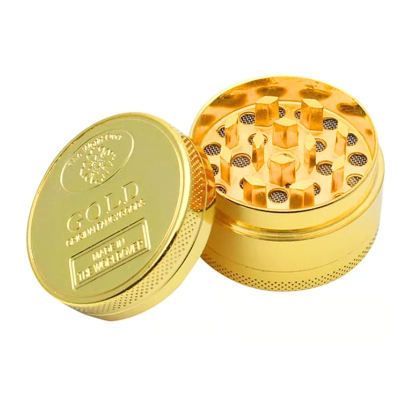 【BALI🍄】GOLD 黃金硬幣研磨器 36MM｜3 層金屬結構｜附刮板｜隨身攜帶款